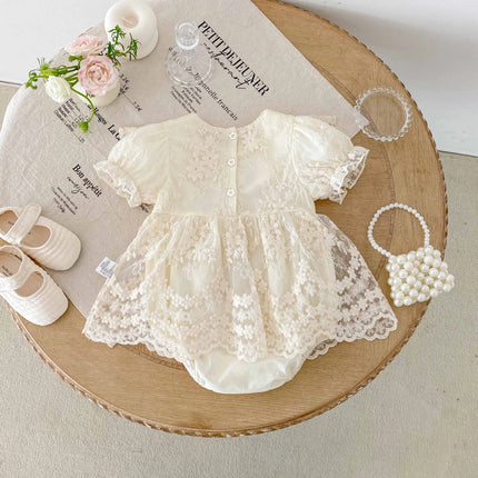 6075 Baby Clothes Romper Skirt 2025 Summer Baby Princess Dress Lace Short Sleeve Toddler Climbing Clothes