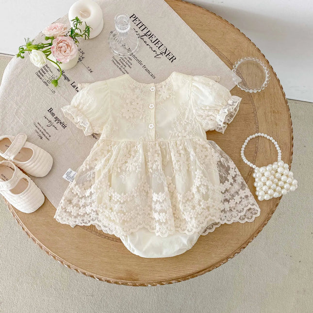 6075 Baby Clothes Romper Skirt 2025 Summer Baby Princess Dress Lace Short Sleeve Toddler Climbing Clothes