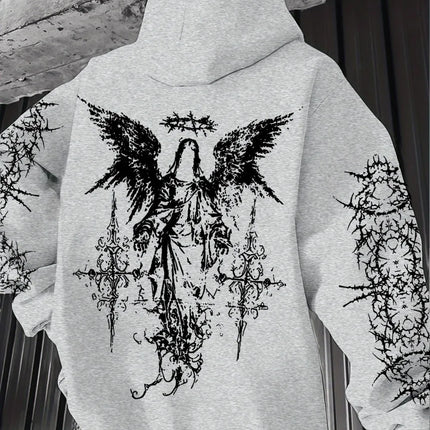 Hot selling autumn and winter men's Gothic angel print soft and comfortable hooded sports outdoor streetwear