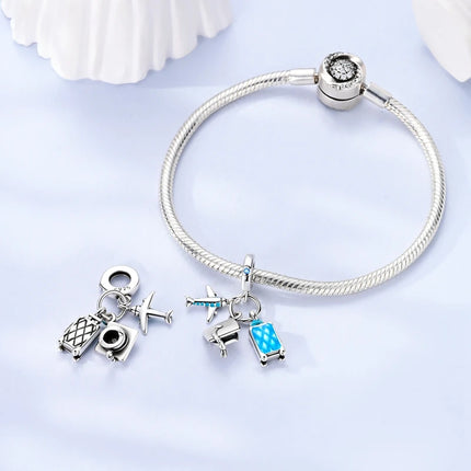 Blue Series 925 Sterling Silver Owl Butterfly Pirate Ship Car Beetle Clogs Charm Fit DIY Bracelet Necklace Fun Matching Gifts