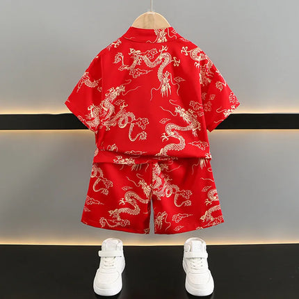Short Sleeve Tops Shorts 2 Piece Set Boy Outfit Casual Kids Clothes Baby Tang Hanfu Suit Boys Costume Children's Sets Summer