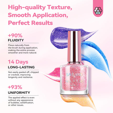 SAVILAND 12 Color Glitter Nail Polish Set Air Quick Dry Non Gel with Base Top Coat Holographic Shimmer Lacquer for Manicure