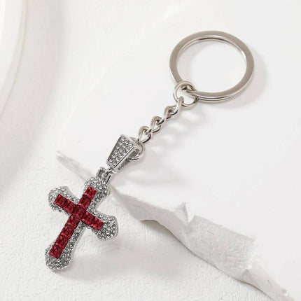 Street 1pc Shiny Rhinestone Cross Charm Gorgeous Keychain