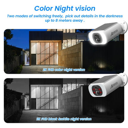 ANRAN 2K Solar Camera Wireless Home Protection Security Camera 2.4G WIFI Cam With Solar Panel Floodlight Full Color Night Vision