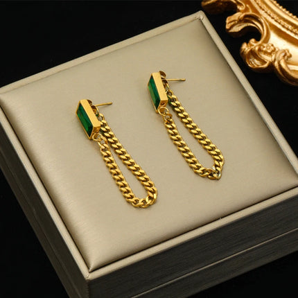 EILIECK 316L Stainless Steel Green Crystal Necklace Bracelet Earrings For Women Luxury Colorfast Jewelry 3-piece Set Gift Party