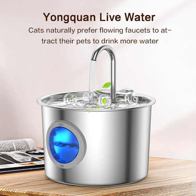 2.2L Automatic Cat Water Fountain with Multiple Filters Stainless Steel Pet Water Dispenser Quiet Pump for Indoor Cats And Dogs