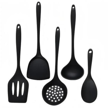 5Pcs Food Grade Silicone Kitchen Utensils Set Heat Resistant Non-Stick Spatula Ladle Slotted Spoon Cooking Tools Green