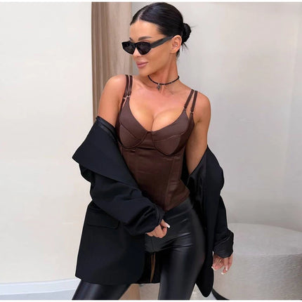 Sexy Double Layered Shoulder Straps Women Vest Elegant Backless Sleeveless Lace Up Female Top 2026 Spring Summer Lady Crop Tops