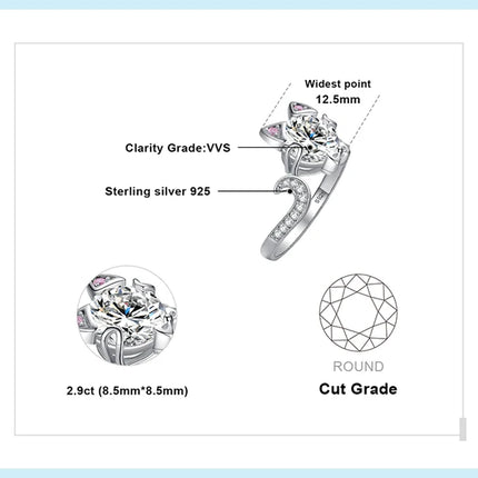 JewelryPalace New Arrival Love Cat 3ct Round Gemstone 925 Sterling Silver Open Adjustable Ring for Woman Girl Fashion Cute Ring