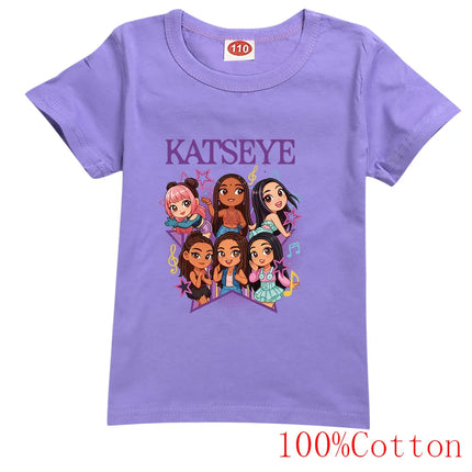 Hot Katseye Funny Print T-Shirt Kids Clothes Baby Girls 100% Cotton Short Sleeve Tops Junior Boys T-shirt Children Clothing 9197