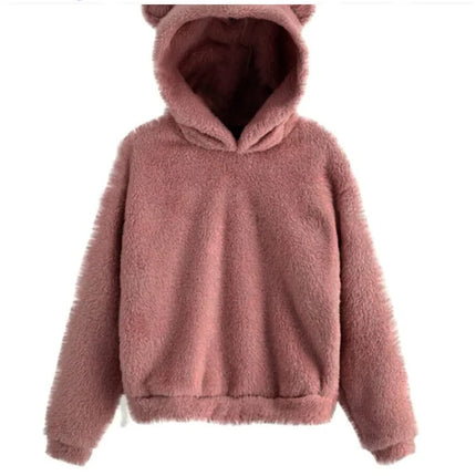 Autumn Winter Women's Hoodies Winter Women Long Sleeve Rabbit Ear Hood Sweatshirt Cute Plush Warm Casual Hoodie Tops