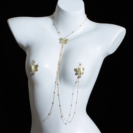 Female Gold Breast Clip Adjustable Butterfly Style Body Chain Fashion Accessory Massage Nipple SM Prop Adult Sextoy Sexy Shop18+