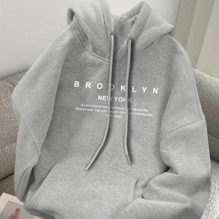 Brooklyn New York Graphic Hoodie  Casual Sweatshirt with Front Pocket  Loose Fit Hooded Collar Style Casual Long Sleeve Pullover