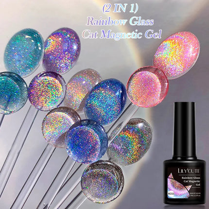 LILY’CUTE 7ml Ultra Shine Cat Eye Nail Polish Rainbow Laser Dual Beam Crystal Nail Gel Varnishes Soak Off Semi Permanent UV Gel