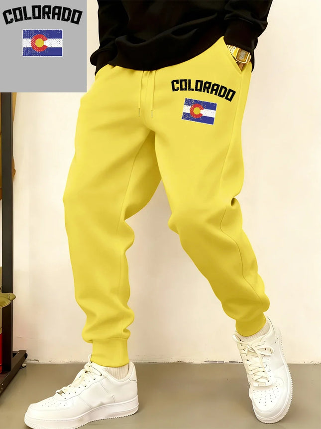 Colorado Flag Printed Sweatpants Mens Casual Pocket Jogger Pants Winter Fleece Warm Oversized Trousers Basics Male Streetwear