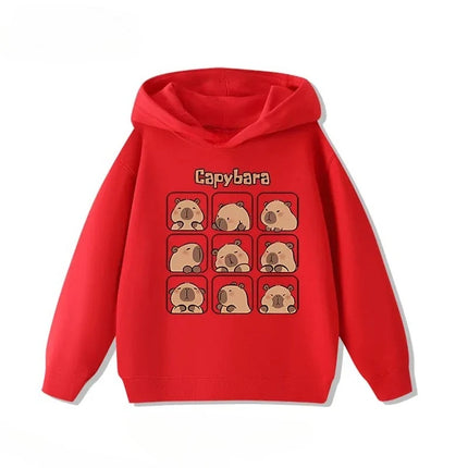 Cartoon Capybara Print Children's Hoodies Casual Fashion Comfortable Cute Boy Girl Hooded Sweatshirt Warm Pullover Autumn Winter