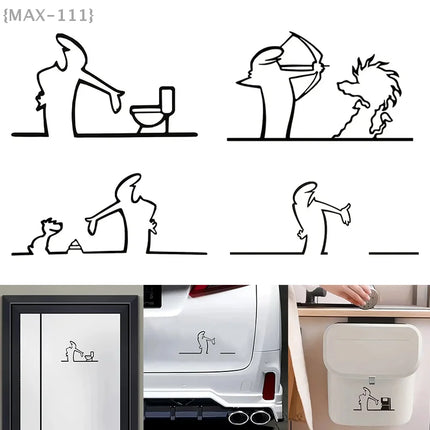 La Linea Minimalist Line Art Car Sticker, Cartoon Character Design Bumper/Window/Door Wall Decal, Home & Car Decoration