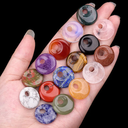 🔥RX8-1 Natural Stone Big Hole Beads Flat Round Pink Quartz Agate Jades Crystal Bead For DIY Lucky Jewelry Making
