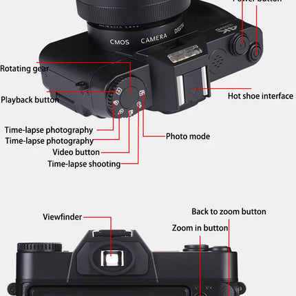 4K HD Professional Digital Camera Camcorder WIFI Webcam Wide Angle 16X Digital Zoom 48MP Photography 3 Inch Flip Screen Recorder
