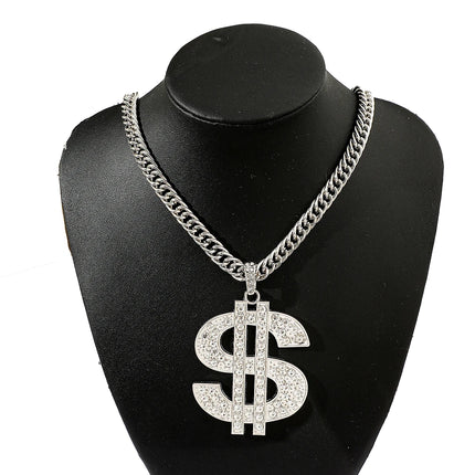 Men's Punk Hip Hop Silver Plated Pendant Necklace with Personalized Dollar Sign Rock Jewelry Rap Gift