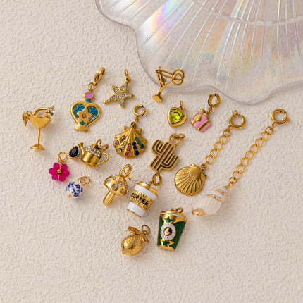 Stainless Steel DIY Cactus Coffee Cup Love Butterfly Pendant Vacuum Plated 18K Gold in Furnace charms for jewelry
