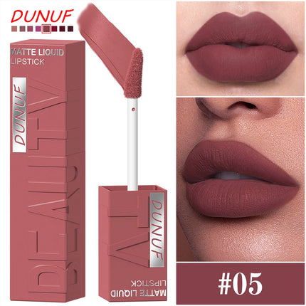 8Pcs/Set Nude Brown Matte Liquid Lipstick Velvet Sexy Dark Red Lip Glaze Non-stick Cup Not Easy To Fade Lip Gloss Lipstick Makeu