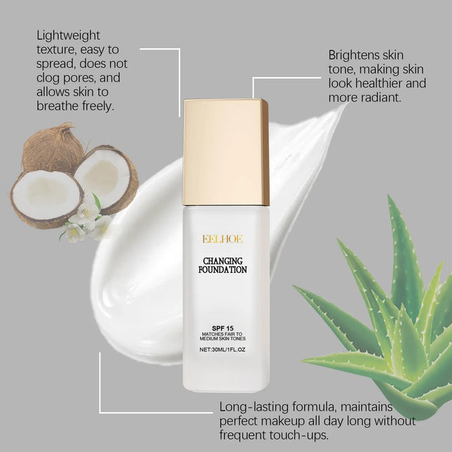 Colour Changing Foundation, Spf 15 Full Coverage Waterproof Makeup of The Face Brightening Mature Skin Foundation Cosmetics