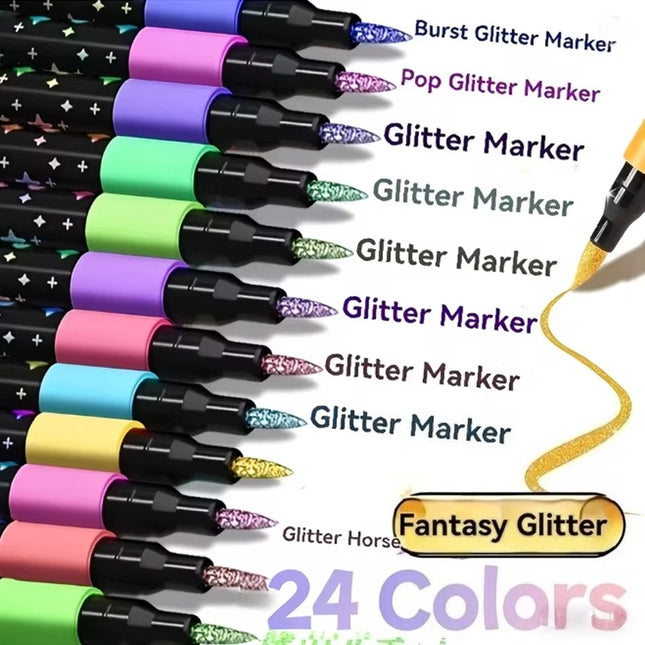 24/36PCS/Bucket Colors Dual Brush Tip Glitter Art Markers Metallic Paint Marker Pens DIY Crafts Birthday Cards Album Marker Toys