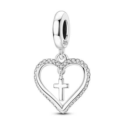Charm Bead 925 Sterling Silver Heart Starry Sky Family Mother-Daughter-Sister Charm Fit Bracelets Pendant Women DIY Jewelry Gift