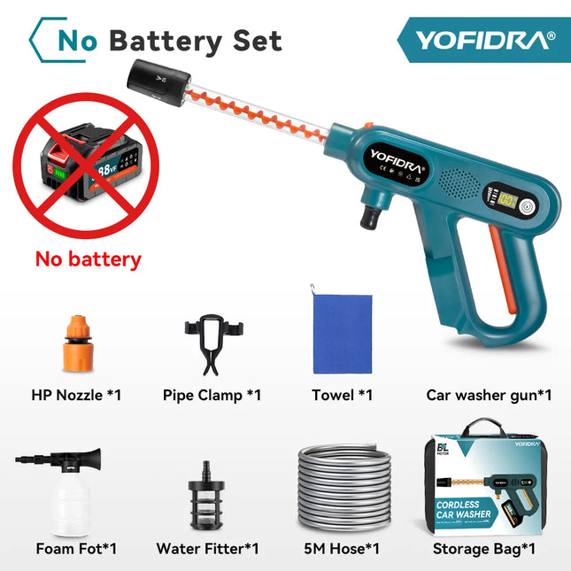 YOFIDRA 3500W Brushless High Pressure Car Washer Gun 220Bar 3 Gears Electric Washing Water Spray Gun For Makita 18V Battery Pin
