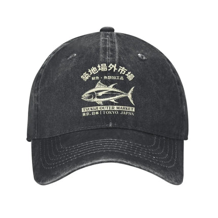 Japanense Tsukiji Fish Market Washed Tokyo Japan Baseball Cap Sun High Quality Washed Trucker Hat Female Male Snapback Cap