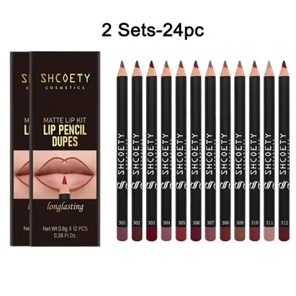 12 Piece Matte Lip Liner Set for Nude Makeup Waterproof and Sweat Proof Long Lasting Makeup Lip Liner and Lipstick in One