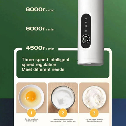 Wireless electric milk frother, mixer, egg beater, 3-speed handheld coffee cream, peanut butter, egg mixer, baking accessories