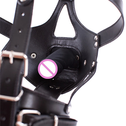 LILUPLAY Bondage Restraint Open Mouth Eye Mask Sex Mask Fetish Sexual Toys Flirting Sex Toys For Couples Black Leather Hood
