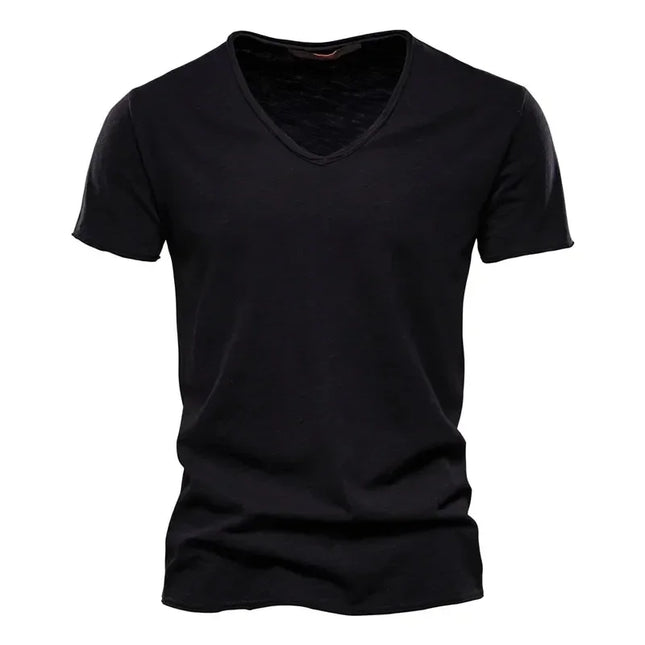 New 100% Cotton Men T Shirt Tops V Neck Thin Short Sleeve Tees High Quality Men's Fashion Fitness Hot T-shirt For Men Size S-5XL
