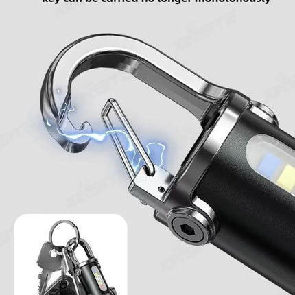 Mini Keychain Flashlight Rechargeable COB Pocket Work Light with Hook Emergency Warning Lamp for Camping Hiking Walking Outdoor