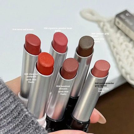 Moisturizing Velvet Matte Lipstick Mousse Long-lasting Waterproof Lightweight Natural Warm Brown Toned Lip Tint Makeup