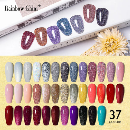Rainbow Ghini 37Color Base Coat TPO/HEMA Free 15ml Fine Glitter Gel Polish For Manicure Nails Semipermanent Art Nail Supplies