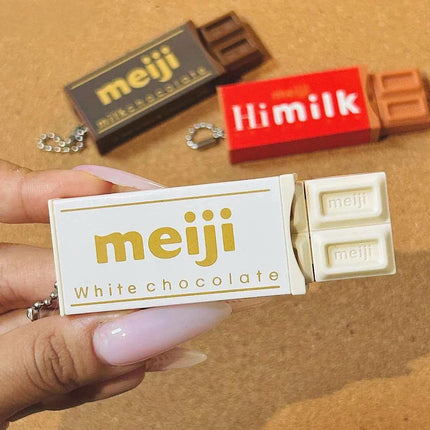 New In Stock Hot Japanese Style Simulated Meiji Chocolate Fidget Toy Bendable Snap Stress Relief Keychain Pendant Creative Gift