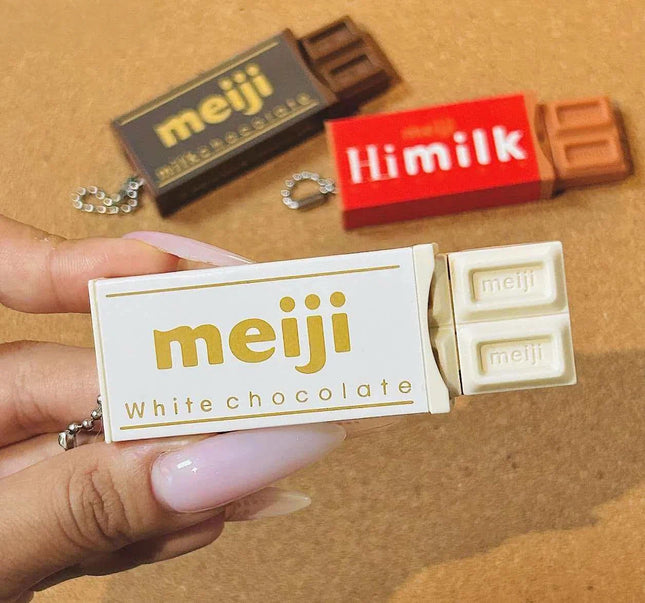New In Stock Hot Japanese Style Simulated Meiji Chocolate Fidget Toy Bendable Snap Stress Relief Keychain Pendant Creative Gift
