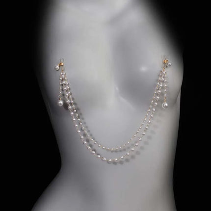 Sexy Imitation Pearl Tassel Chest Chain for Women Girls Exaggerated Metal Double Layered Nipple Chain Body Jewelry Accessories