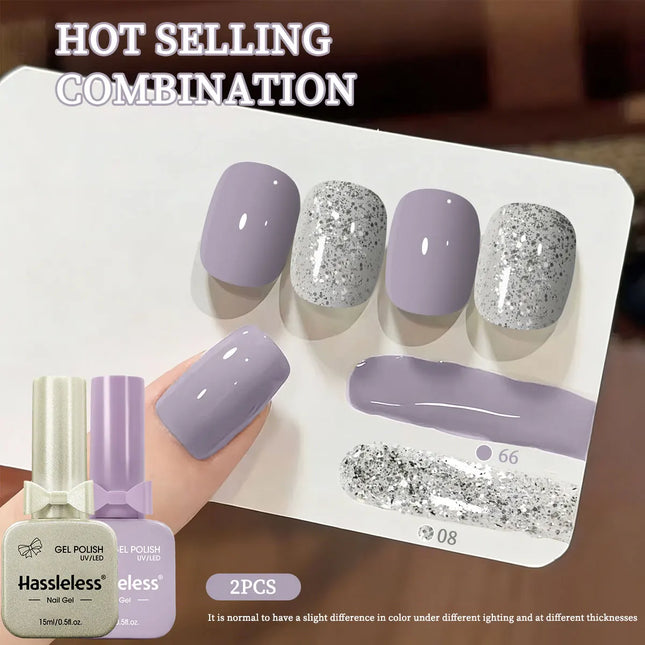 Hassleless 2-pack DIY Nail Gel Polish, long-lasting gel polish, suitable for beginners and nail art enthusiasts. Each 15ml gel n