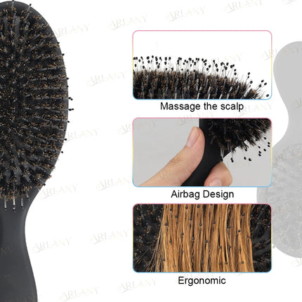 ARLANY Hair Massage Comb Nylon Mixed Boar Bristle Hair Brush Hair Extensions Brush Detangler Hair Extension Cushion Brush