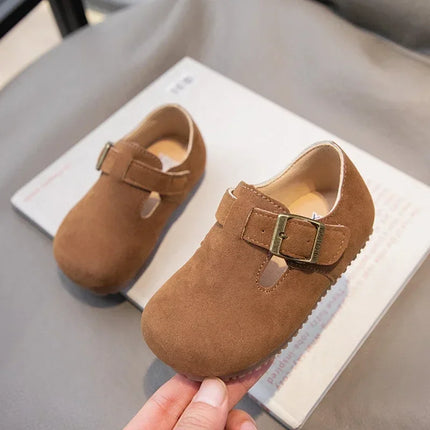 Boys Girls Flat Shoes Retro Non-slip Sweet Kids Moccasins Soft Sole 2024 New Fashion Children Leather Shoes Hook&loop Elegant
