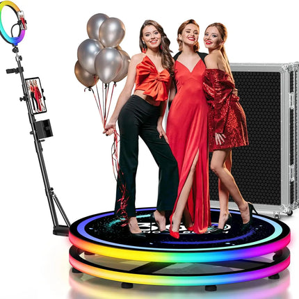 Rotating 360 Photo Booth Machine Selfie Stand App Control Freee Customize Logo With RGB Ring Light For Party Event With Case