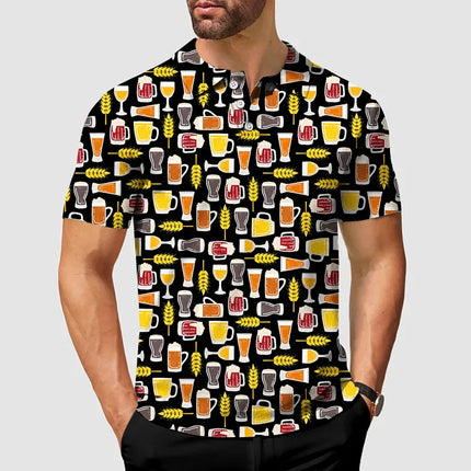 Beer Lover Funny Golf Polo Shirt Men's Clothing Short Sleeve Shirts 3D Full Print Neon Wine Pattern Hawaii Casual Fashion Top