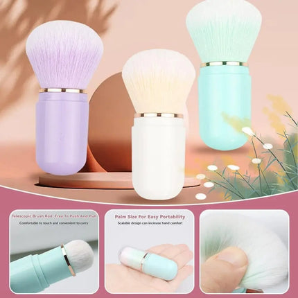 Hot Retractable Retractable Kabuki Brush Capsule-shape Multifunctional Travel Makeup Brush Cute Nail Powder Brush for Blusher