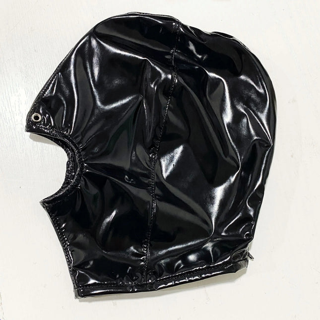 Fetish Cosplay Mask Soft Glossy Leather Full Cover Hood with Zipper Anime Halloween Party Costume Props Stage Performance Mask