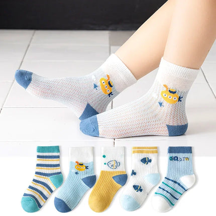 5 Pairs 1 To 12 Years Children's Socks 2025 Spring Summer Baby Boys Girls Cotton Mesh Breathable Thin Soft Cute Socks Kids Socks
