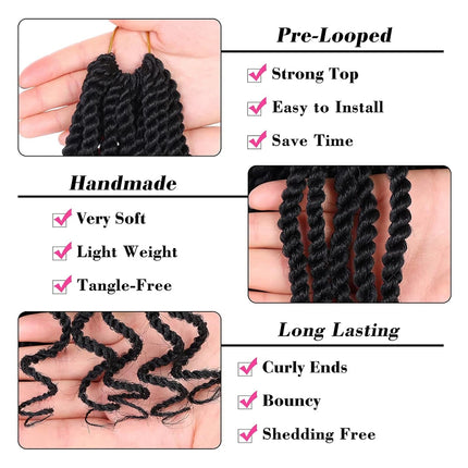 8 Packs Wavy Senegalese Twist Crochet Hair with Curly Ends, 8 Inch Black Synthetic Pre Looped Short Crochet Braids,